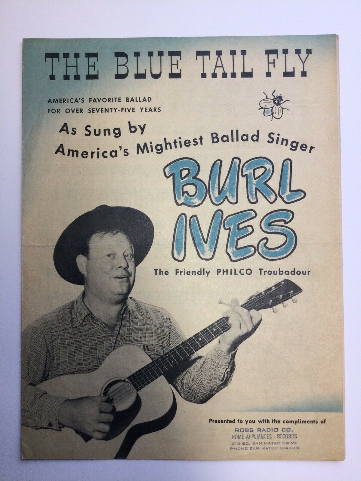 Vintage 1944 Burl Ives The Blue Tail Fly Jim-mie Crack￼ Corn And I Don’t Care