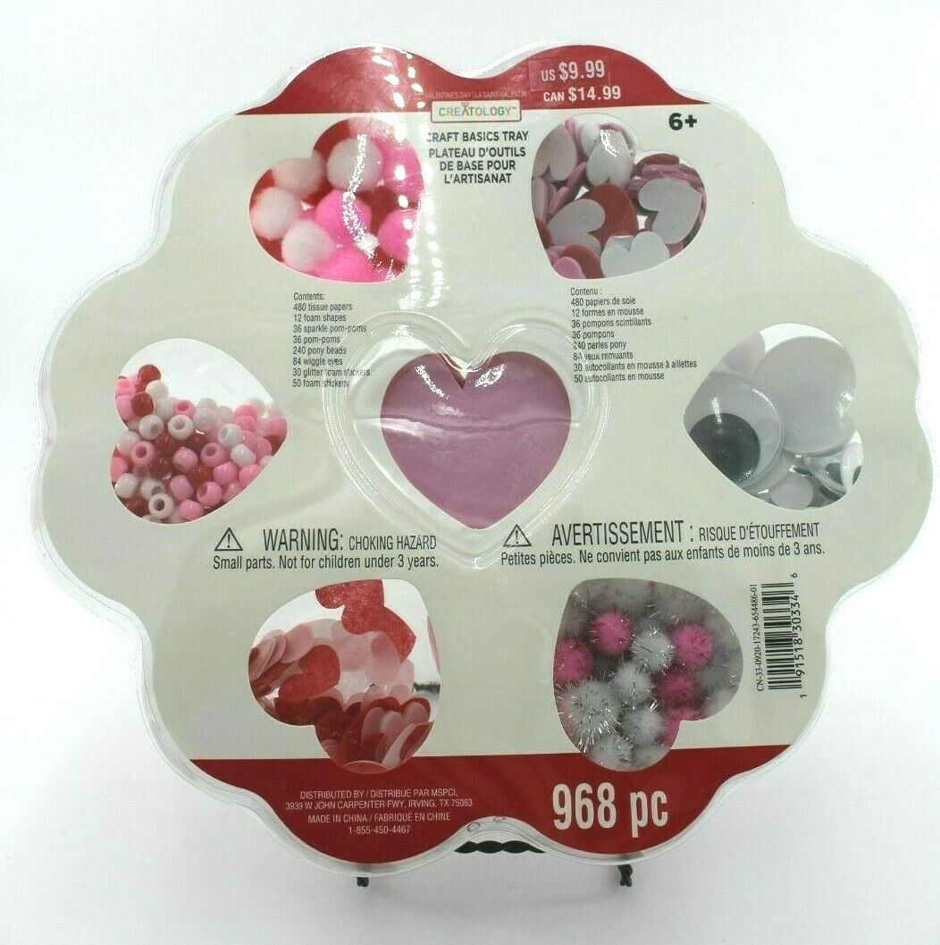 Creatology Valentines Craft Basic Tray 968 Pcs Beads Foam Stickers Eyes Pom Poms